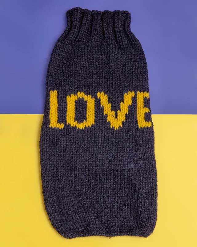 “Love” Knit Dog Sweater in Navy Alpaca