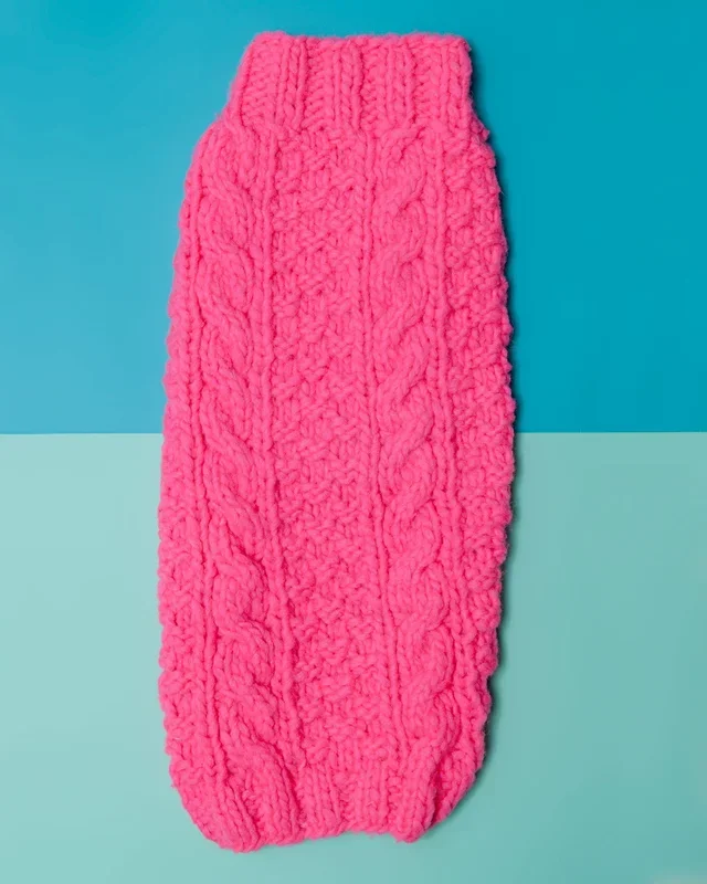 Cable Knit Wool Dog Sweater in Neon Pink