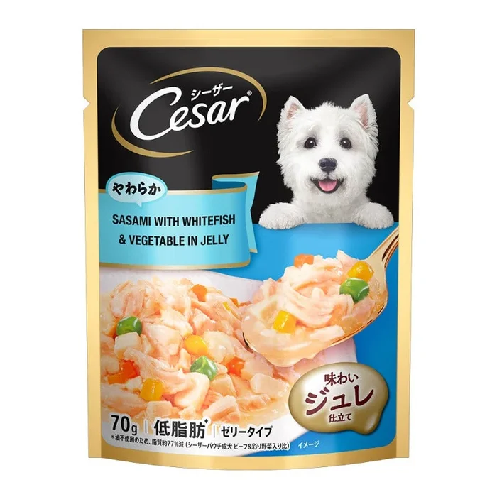 Cesar Adult Wet Dog Food, Sasami with Whitefish & Vegetables in Jelly Pouch , 70g