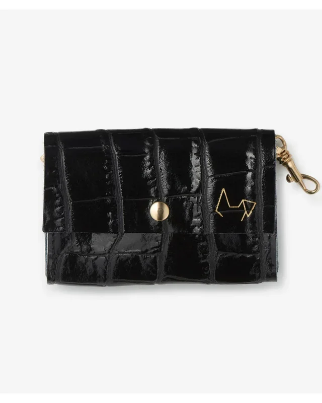 Croco-Printed Leather Poop Bag Holder in Black Patent Leather(Made in Italy)